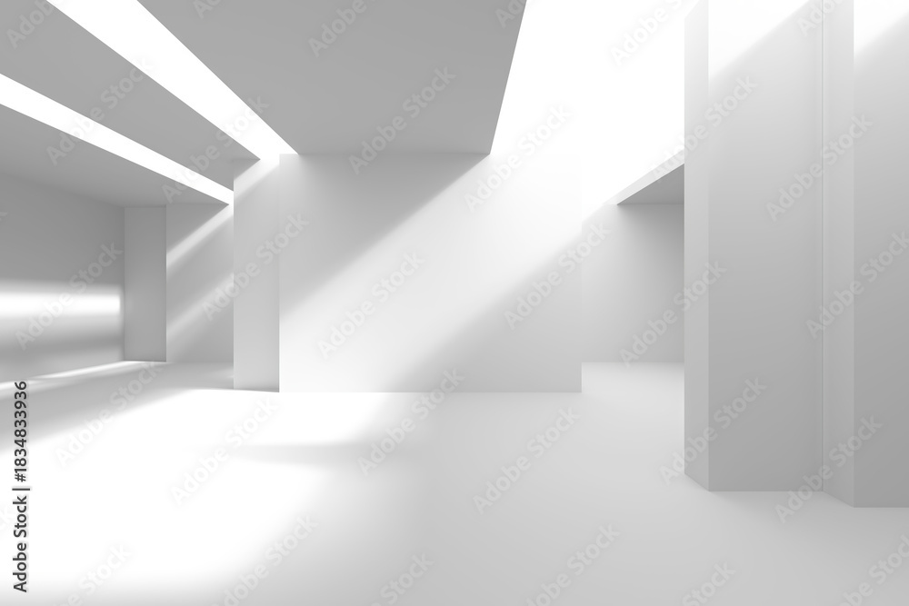 Fototapeta premium Modern minimalist architectural space with geometric light patterns. 3d render
