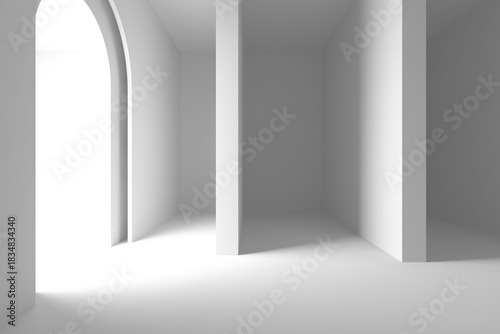 Minimalist white space with arched light opening for modern design concept. 3d render