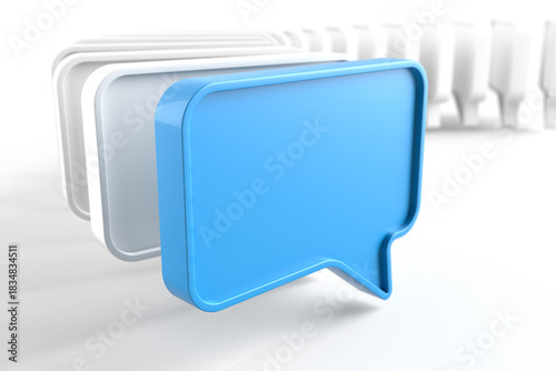 Abstract blue speech bubble symbolizing communication in digital media. 3d render