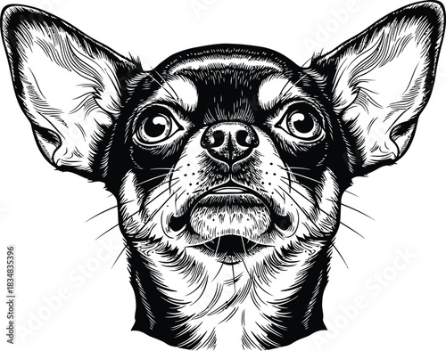 Chihuahua Dog Portrait Vector Detailed Realistic Line Art Design Cute Puppy Head Isolated Illustration for Print Pet Shop Decoration