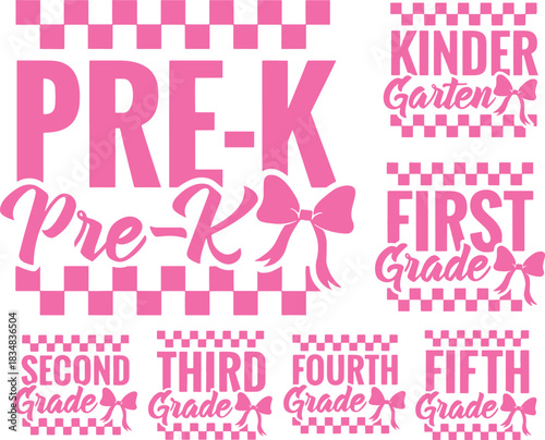 Pink prek to fifth grade school level text design with bow accent