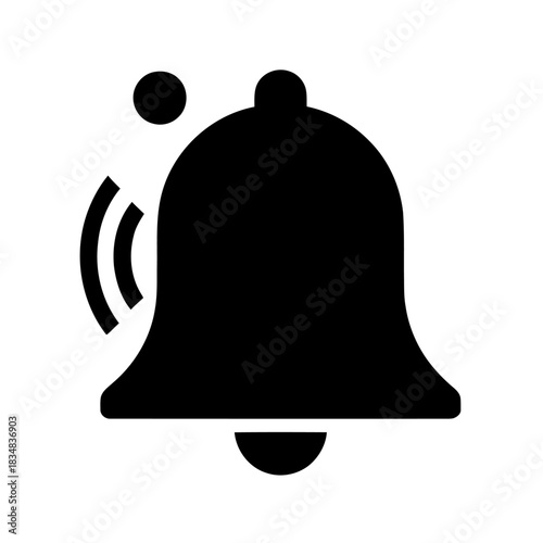 Black silhouette of a ringing bell icon with sound waves