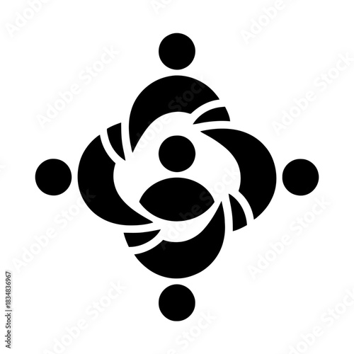 Abstract black and white geometric symbol of unity and connection