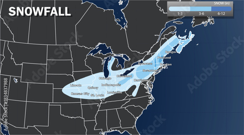USA Snowfall Forecast Map Showing Winter Storm Snow Accumulation Across Midwest and Northeast Regions