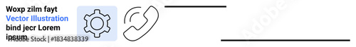 Gear cog and phone outline showcasing support, maintenance, and connection themes. Ideal for customer service, helpline, troubleshooting, communication, collaboration, capacity building simple