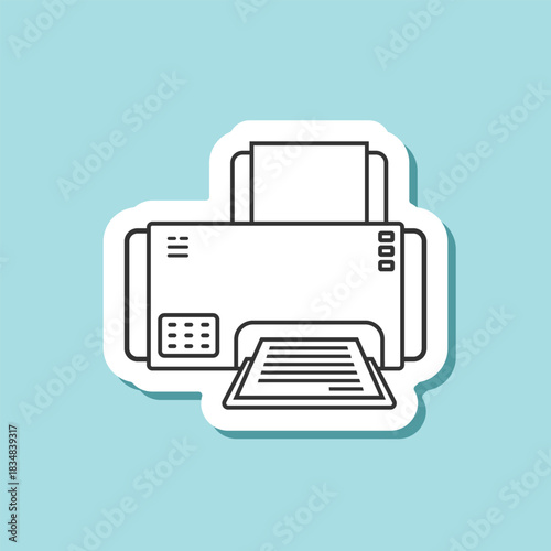 Printer sticker icon in flat linear style. Office machine vector illustration on isolated background. Printout sign business concept.