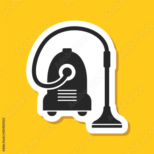 Vacuum cleaner sticker icon in flat style. Equipment for house cleaning vector illustration on isolated background. Clean machine sign business concept.