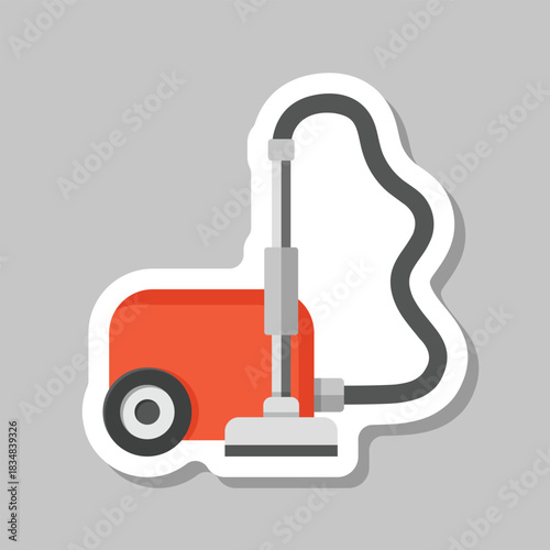 Vacuum cleaner sticker icon in flat style. Equipment for house cleaning vector illustration on isolated background. Clean machine sign business concept.
