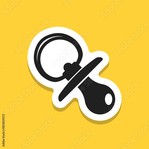 Baby pacifier sticker icon in flat style. Nipple for newborn child vector illustration on isolated background. Soother sign business concept.