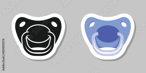 Baby pacifier sticker icon in flat style. Nipple for newborn child vector illustration on isolated background. Soother sign business concept.