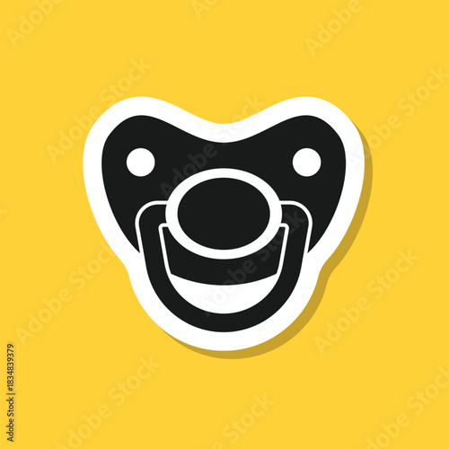 Baby pacifier sticker icon in flat style. Nipple for newborn child vector illustration on isolated background. Soother sign business concept.