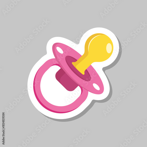 Baby pacifier sticker icon in flat style. Nipple for newborn child vector illustration on isolated background. Soother sign business concept.