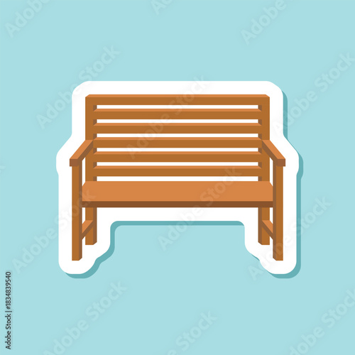 Bench sticker icon in flat style. Comfortable rest vector illustration on isolated background. Park chair sign business concept.