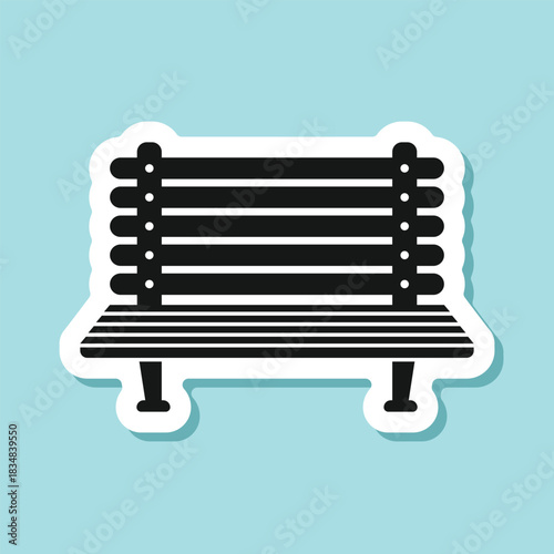 Bench sticker icon in flat style. Comfortable rest vector illustration on isolated background. Park chair sign business concept.
