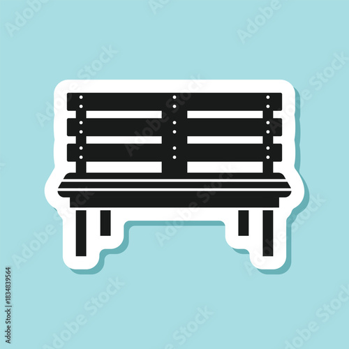Bench sticker icon in flat style. Comfortable rest vector illustration on isolated background. Park chair sign business concept.