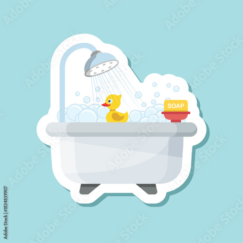 Bath sticker icon in flat style. Bathroom vector illustration on isolated background. Bathtub sign business concept.