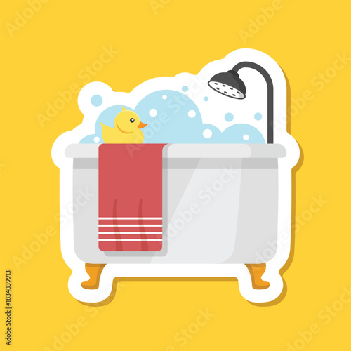 Bath sticker icon in flat style. Bathroom vector illustration on isolated background. Bathtub sign business concept.