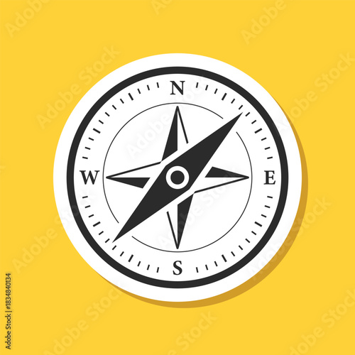 Compass sticker icon in flat style. Navigation equipment vector illustration on isolated background. Geographical position sign business concept.