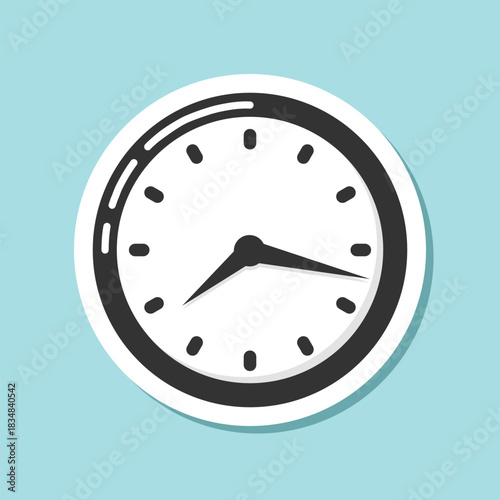 Clock sticker icon in flat style. Round watch vector illustration on isolated background. Timer sign business concept.