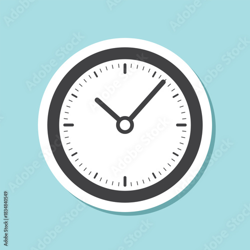Clock sticker icon in flat style. Round watch vector illustration on isolated background. Timer sign business concept.