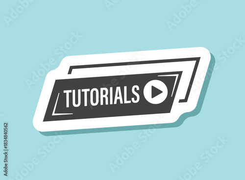 Play video tutorials sticker icon in flat style. Education software vector illustration on isolated background. Webinar training sign business concept.