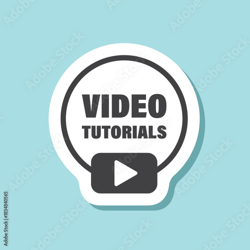 Play video tutorials sticker icon in flat style. Education software vector illustration on isolated background. Webinar training sign business concept.