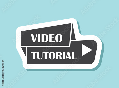 Play video tutorials sticker icon in flat style. Education software vector illustration on isolated background. Webinar training sign business concept.