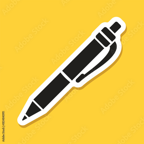 Ballpoint pen sticker icon in flat style. Office tool vector illustration on isolated background. School equipment sign business concept.