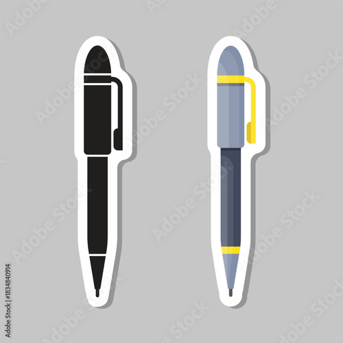Ballpoint pen sticker icon in flat style. Office tool vector illustration on isolated background. School equipment sign business concept.