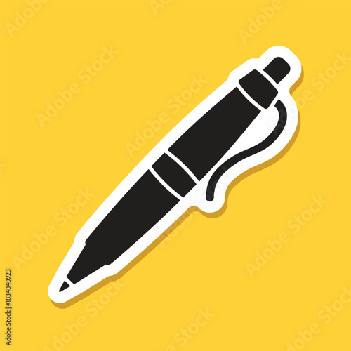Ballpoint pen sticker icon in flat style. Office tool vector illustration on isolated background. School equipment sign business concept.