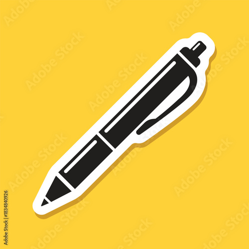 Ballpoint pen sticker icon in flat style. Office tool vector illustration on isolated background. School equipment sign business concept.