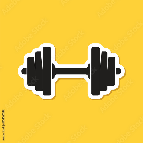 Dumbbell sticker icon in flat style. Workout gym tool vector illustration on isolated background. Barbell fitness equipment sign business concept.
