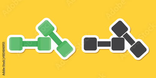Dumbbell sticker icon in flat style. Workout gym tool vector illustration on isolated background. Barbell fitness equipment sign business concept.