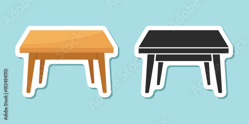 Table furniture sticker icon in flat style. Wooden table vector illustration on isolated background. Dinner desk sign business concept.