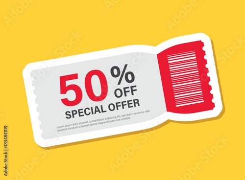Gift voucher sticker icon in flat style. 50% discount vector illustration on isolated background. Promotion coupon sign business concept.