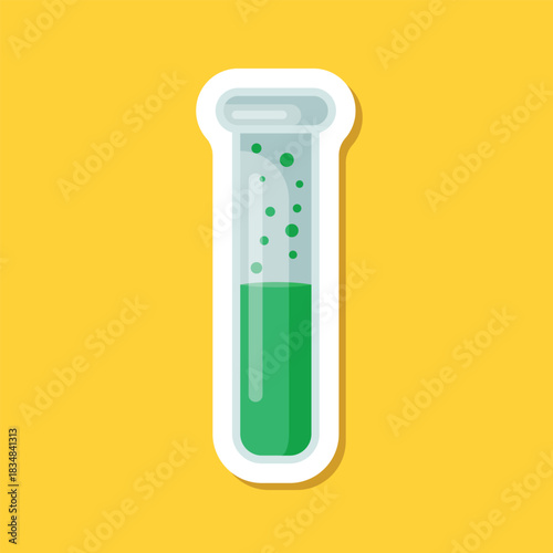 Science lab bottle sticker icon in flat style. Laboratory glassware equipment vector illustration on isolated background. Test tube sign business concept.