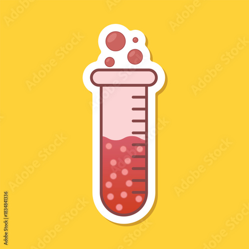 Science lab bottle sticker icon in flat style. Laboratory glassware equipment vector illustration on isolated background. Test tube sign business concept.