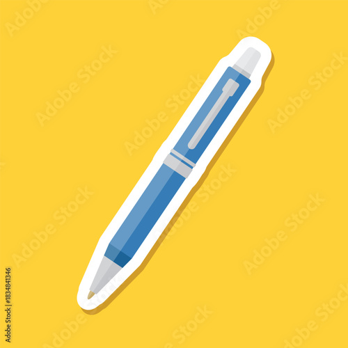 Ballpoint pen sticker icon in flat style. Office tool vector illustration on isolated background. School equipment sign business concept.