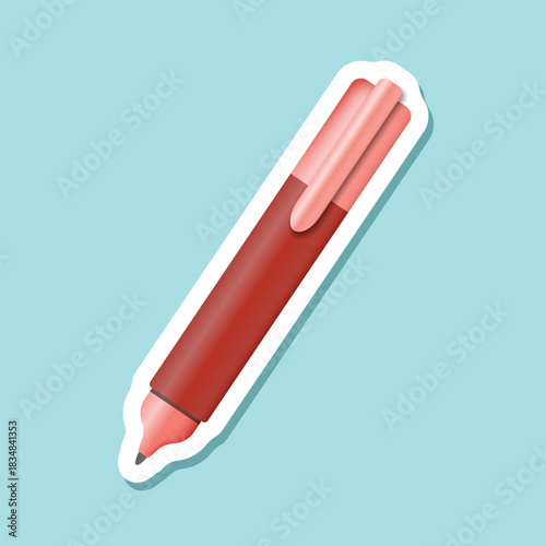 Ballpoint pen sticker icon in flat style. Office tool vector illustration on isolated background. School equipment sign business concept.