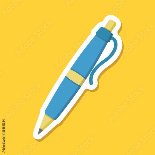 Ballpoint pen sticker icon in flat style. Office tool vector illustration on isolated background. School equipment sign business concept.
