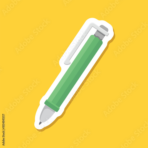 Ballpoint pen sticker icon in flat style. Office tool vector illustration on isolated background. School equipment sign business concept.