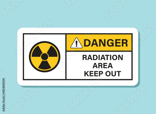Radioactive material warning sticker icon in flat style. Radiation danger vector illustration on isolated background. Caution sign business concept.