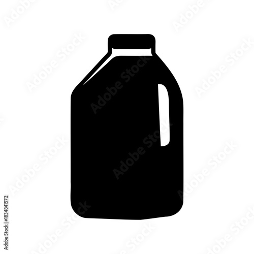 Black and white image of a plastic gallon jug for liquids