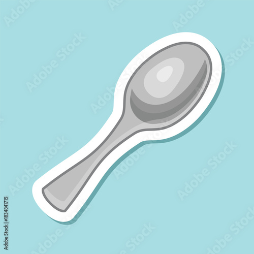 Spoon sticker icon in flat style. Teaspoon vector illustration on isolated background. Tablespoon sign business concept.