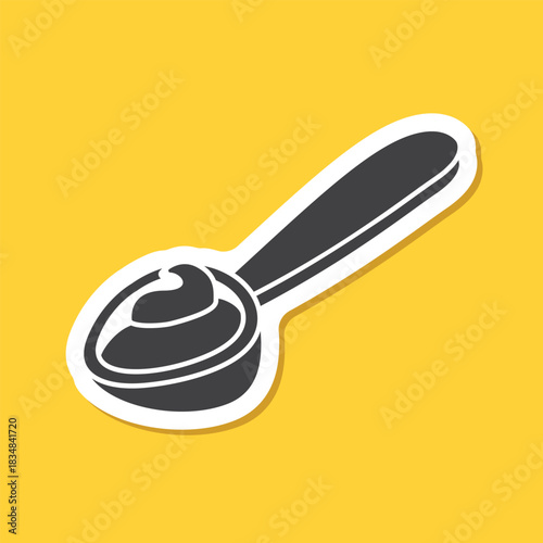 Spoon sticker icon in flat style. Teaspoon vector illustration on isolated background. Tablespoon sign business concept.