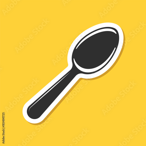 Spoon sticker icon in flat style. Teaspoon vector illustration on isolated background. Tablespoon sign business concept.