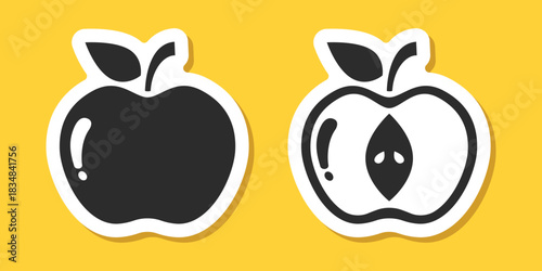 Apple fruit sticker icon in flat style. Healthy dessert vector illustration on isolated background. Fresh food sign business concept.