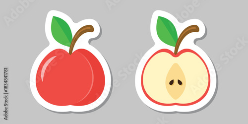Apple fruit sticker icon in flat style. Healthy dessert vector illustration on isolated background. Fresh food sign business concept.