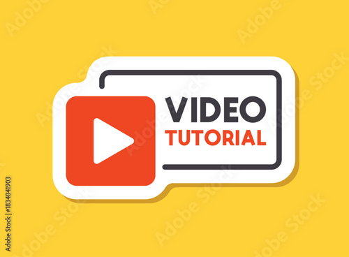 Play video tutorials sticker icon in flat style. Education software vector illustration on isolated background. Webinar training sign business concept.