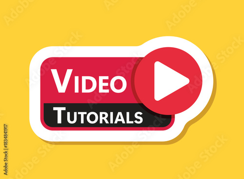 Play video tutorials sticker icon in flat style. Education software vector illustration on isolated background. Webinar training sign business concept.